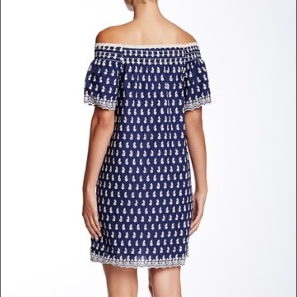 Off-The-Shoulder Embroidered Shift Dress - Picture 2 of 7